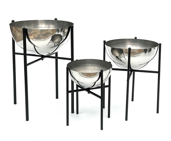 DanDiBo Blumenhocker Metall mit Topf Schwarz Silber 3er Set Blumenständer 96257 Blumensäule Modern Pflanzenständer Pflanzenhocker