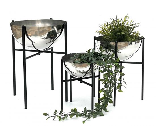 DanDiBo Blumenhocker Metall mit Topf Schwarz Silber 3er Set Blumenständer 96257 Blumensäule Modern Pflanzenständer Pflanzenhocker