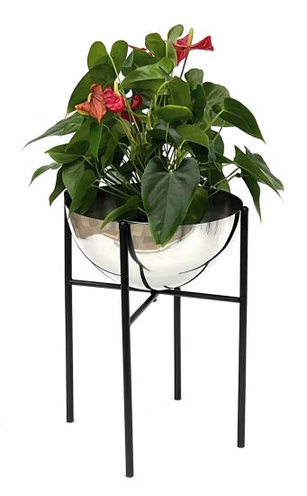Preview: DanDiBo Blumenhocker Metall mit Topf Schwarz Silber 45 cm Blumenständer 96257 L Blumensäule Modern Pflanzenständer Pflanzenhocker