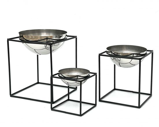 DanDiBo Flower Stool Metal with Pot Black Silver Flower Stand 96256 Set of 3 Flower Column Modern Plant Stand Plant Stool