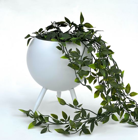 Preview: DanDiBo Blumenhocker Metall mit Topf Weiß 23 cm Blumenständer 96259 M Blumensäule Modern Pflanzenständer Pflanzenhocker