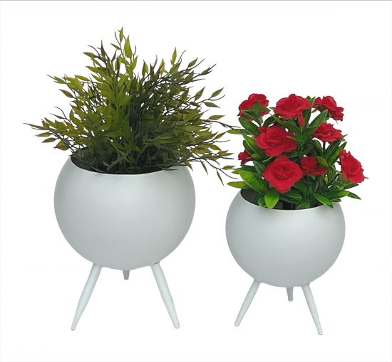 Preview: DanDiBo Blumenhocker Metall mit Topf Weiß Blumenständer 96259 2er Set Blumensäule Modern Pflanzenständer Pflanzenhocker