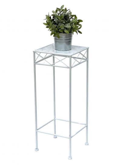 Preview: DanDiBo Blumenhocker Weiß Metall Eckig 60 cm Blumenständer 96314 M Beistelltisch Blumensäule Modern Pflanzenständer Pflanzenhocker