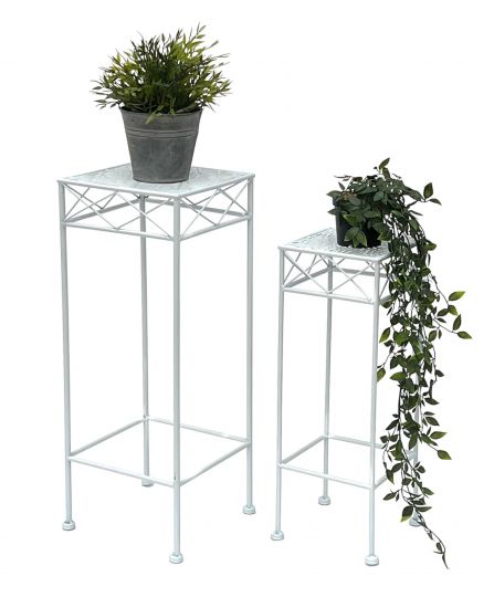 DanDiBo Blumenhocker Weiß Metall Eckig Blumenständer 96314 2er Set Beistelltisch Blumensäule Modern Pflanzenständer Pflanzenhocker