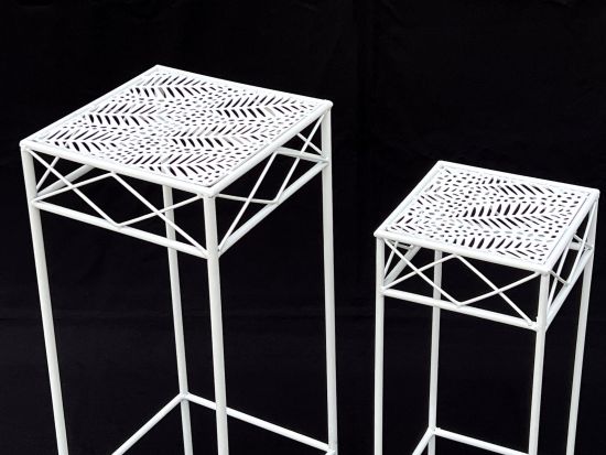 DanDiBo Blumenhocker Weiß Metall Eckig Blumenständer 96314 2er Set Beistelltisch Blumensäule Modern Pflanzenständer Pflanzenhocker