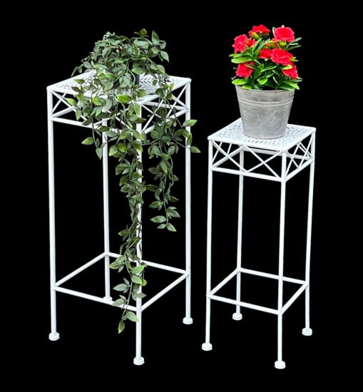 DanDiBo Blumenhocker Weiß Metall Eckig Blumenständer 96314 2er Set Beistelltisch Blumensäule Modern Pflanzenständer Pflanzenhocker
