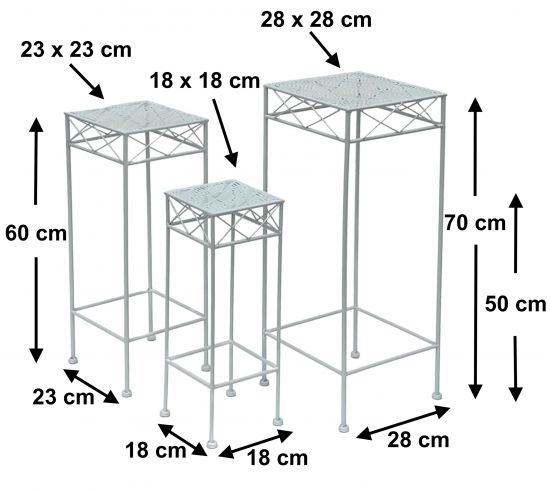 Preview: DanDiBo Blumenhocker Weiß Metall Eckig Blumenständer 96314 3er Set Beistelltisch Blumensäule Modern Pflanzenständer Pflanzenhocker