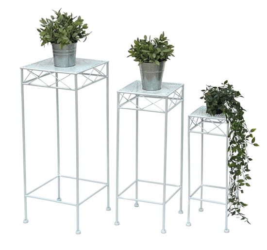 Preview: DanDiBo Blumenhocker Weiß Metall Eckig Blumenständer 96314 3er Set Beistelltisch Blumensäule Modern Pflanzenständer Pflanzenhocker