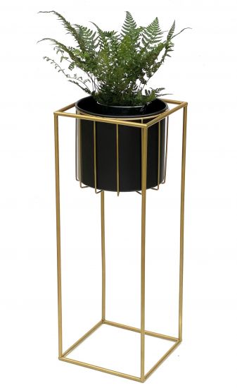 Preview: DanDiBo Blumenhocker mit Topf Metall Gold Schwarz Eckig L 70 cm Blumenständer 96035 Blumensäule Modern Pflanzenständer Pflanzenhocker