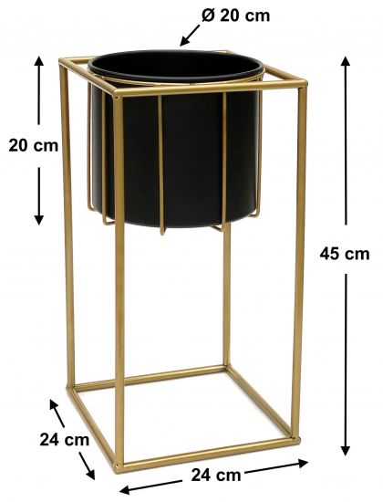 Preview: DanDiBo Blumenhocker mit Topf Metall Gold Schwarz Eckig S 45 cm Blumenständer 96035 Blumensäule Modern Pflanzenständer Pflanzenhocker