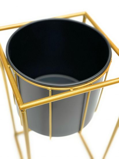 DanDiBo Blumenhocker mit Topf Metall Gold Schwarz Eckig S 45 cm Blumenständer 96035 Blumensäule Modern Pflanzenständer Pflanzenhocker