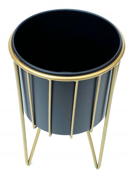 DanDiBo Blumenhocker mit Topf Metall Gold Schwarz Rund 2er Set Blumenständer 96039 Blumensäule Modern Pflanzenständer Pflanzenhocker