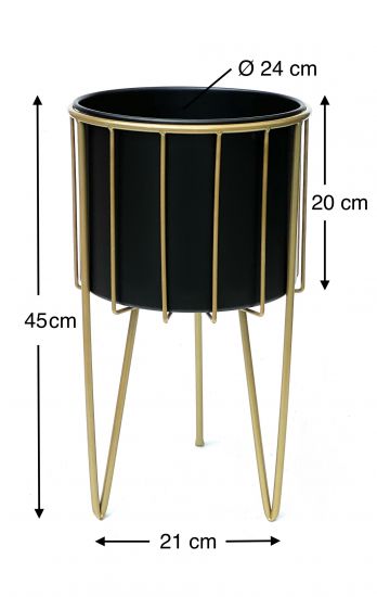 Preview: DanDiBo Blumenhocker mit Topf Metall Gold Schwarz Rund L 45 cm Blumenständer 96039 Blumensäule Modern Pflanzenständer Pflanzenhocker