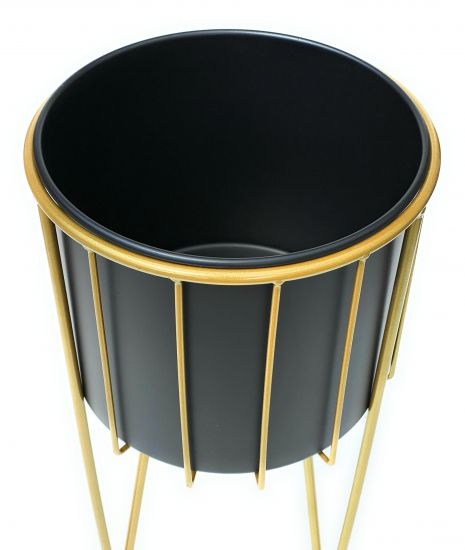 DanDiBo Blumenhocker mit Topf Metall Gold Schwarz Rund L 45 cm Blumenständer 96039 Blumensäule Modern Pflanzenständer Pflanzenhocker