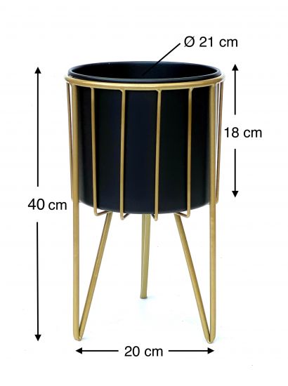 Preview: DanDiBo Blumenhocker mit Topf Metall Gold Schwarz Rund M 40 cm Blumenständer 96039 Blumensäule Modern Pflanzenständer Pflanzenhocker