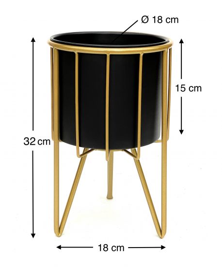 Preview: DanDiBo Blumenhocker mit Topf Metall Gold Schwarz Rund S 32 cm Blumenständer 96039 Blumensäule Modern Pflanzenständer Pflanzenhocker