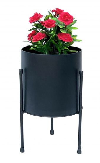 Preview: DanDiBo Blumenhocker mit Topf Metall Schwarz 32 cm Blumenständer 96261 Blumensäule Modern Pflanzenständer Pflanzenhocker