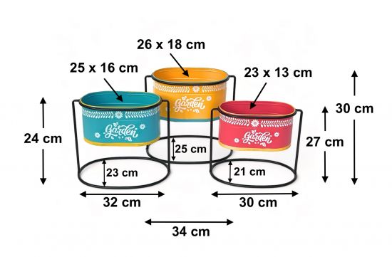 Preview: DanDiBo Blumenhocker mit Topf Metall Stehend Mehrfarbig Oval 96526 3er Set Blumenständer Blumensäule Modern Pflanzenständer Pflanzgefäß