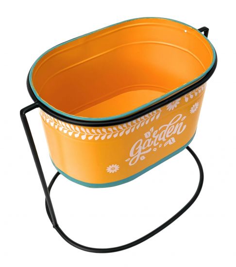 Preview: DanDiBo Blumenhocker mit Topf Metall Stehend Orange Oval 30 cm Blumenständer 96526 L Blumensäule Modern Pflanzenständer Pflanzgefäß