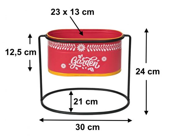 Preview: DanDiBo Blumenhocker mit Topf Metall Stehend Rot Oval 24 cm Blumenständer 96526 S Blumensäule Modern Pflanzenständer Pflanzgefäß