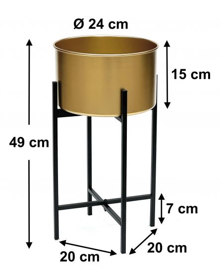 Preview: DanDiBo Blumenhocker mit Topf Gold Metall Schwarz 50 cm Blumenständer 96527 Pflanzenständer Blumensäule Modern Pflanzenhocker
