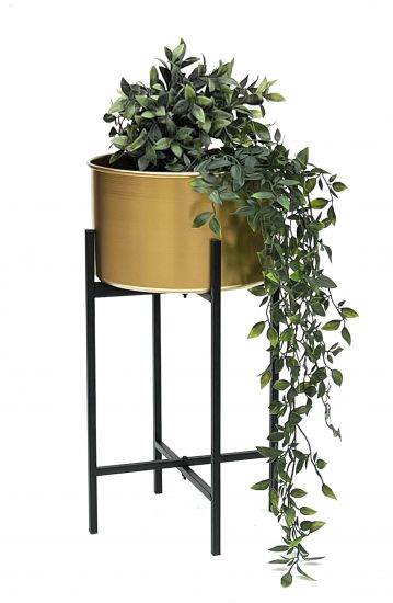 Preview: DanDiBo Blumenhocker mit Topf Gold Metall Schwarz 50 cm Blumenständer 96527 Pflanzenständer Blumensäule Modern Pflanzenhocker