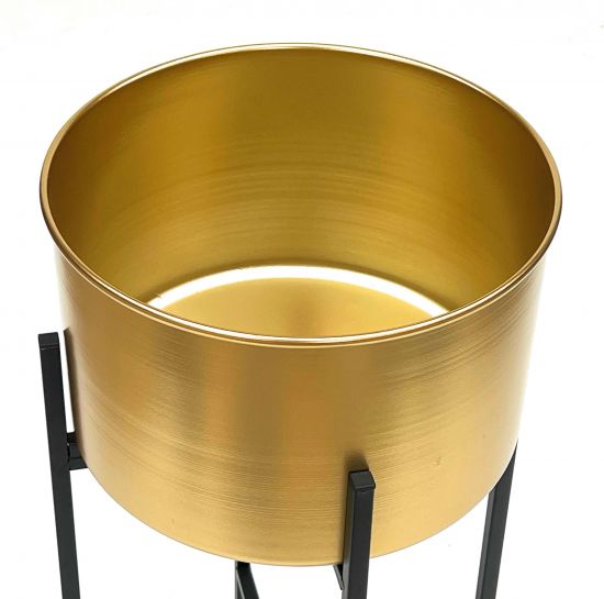 Preview: DanDiBo Blumenhocker mit Topf Gold Metall Schwarz 50 cm Blumenständer 96527 Pflanzenständer Blumensäule Modern Pflanzenhocker
