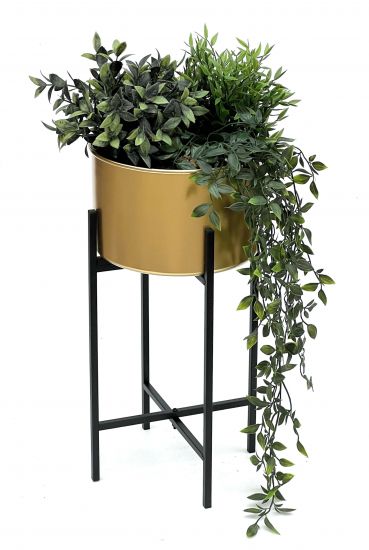DanDiBo Blumenhocker mit Topf Gold Metall Schwarz 50 cm Blumenständer 96527 Pflanzenständer Blumensäule Modern Pflanzenhocker