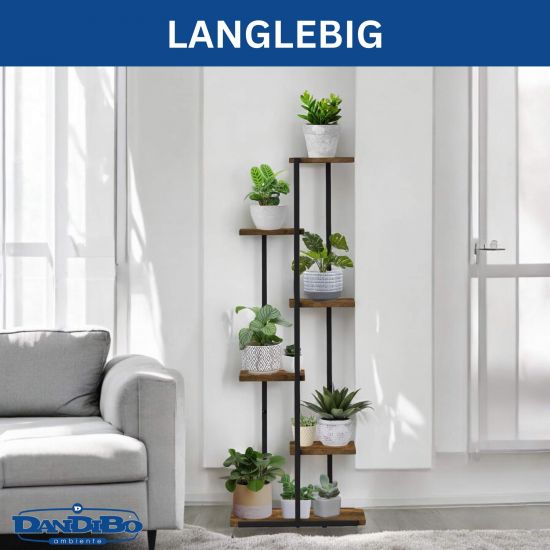 DanDiBo Flower Shelf Indoor Metal Black 6 Tiers Wood 96581 Flower Staircase Plant Stand Modern Plant Stand Design
