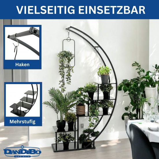 Preview: DanDiBo Blumenregal indoor 170 cm Hoch Metall Schwarz Halbrund 96585 Blumentreppe Groß Rund Pflanzenständer Modern Design