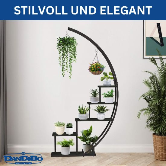 DanDiBo Blumenregal indoor 170 cm Hoch Metall Schwarz Halbrund 96585 Blumentreppe Groß Rund Pflanzenständer Modern Design
