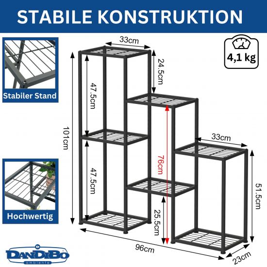 Preview: DanDiBo Blumenregal indoor Metall Schwarz 6 Ebenen 96578 Blumentreppe Modern Pflanzentreppe Design Pflanzenregal