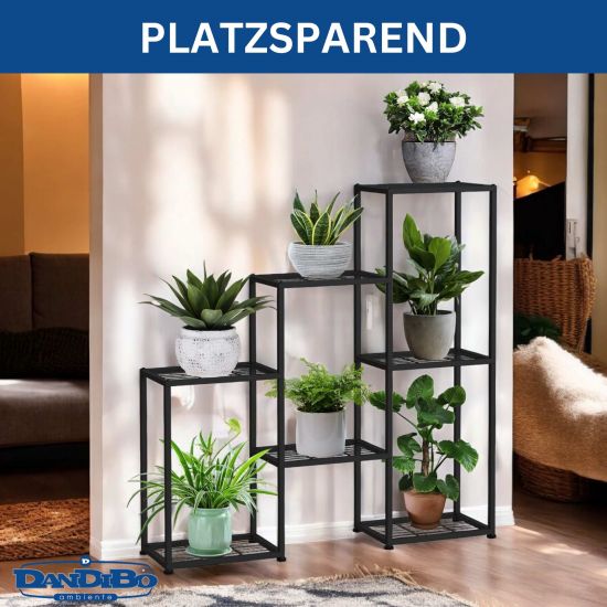 Preview: DanDiBo Blumenregal indoor Metall Schwarz 6 Ebenen 96578 Blumentreppe Modern Pflanzentreppe Design Pflanzenregal