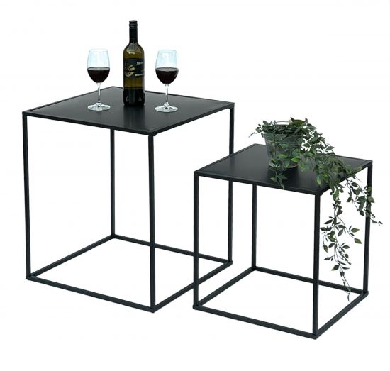 Preview: DanDiBo Couchtisch Schwarz Metall 2er Set Beistelltisch Wohnzimmer 96252 Tisch Beistelltisch 52 cm und 42 cm Sofatisch Küchentisch Modern