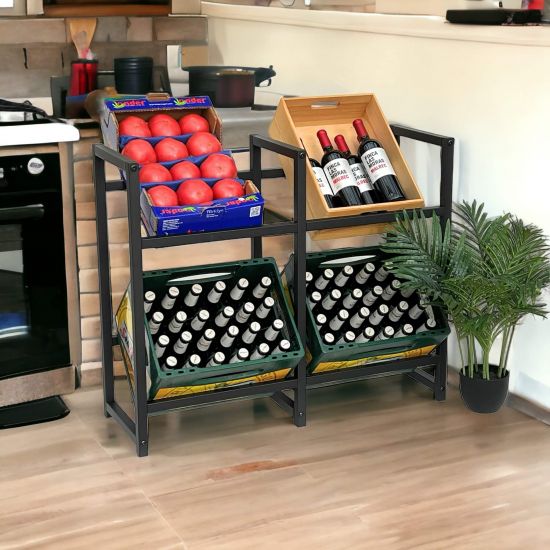 DanDiBo Getränkekistenregal 4 Kisten Schwarz Metall Stehend 96476 Getränkekistenhalter 91 cm Getränkekistenständer Flaschenkistenregal