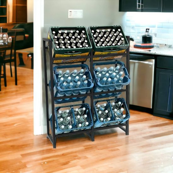 DanDiBo Getränkekistenregal 6 Kisten Schwarz Metall Stehend 96477 Getränkekistenhalter 91 cm Getränkekistenständer Flaschenkistenregal