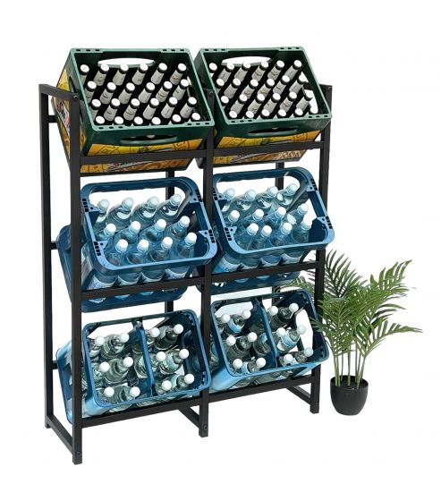 Preview: DanDiBo Getränkekistenregal 6 Kisten Schwarz Metall Stehend 96477 Getränkekistenhalter 91 cm Getränkekistenständer Flaschenkistenregal