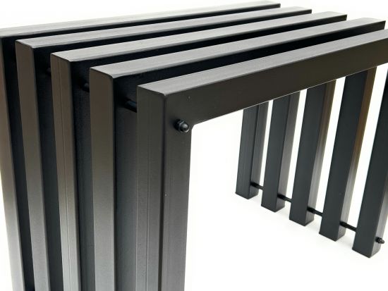 Preview: DanDiBo Hocker Metall Schwarz Sitzbank Massiv Wetterfest 60 cm Sitzhocker 96446 Ida Modern Bank Lamellenhocker