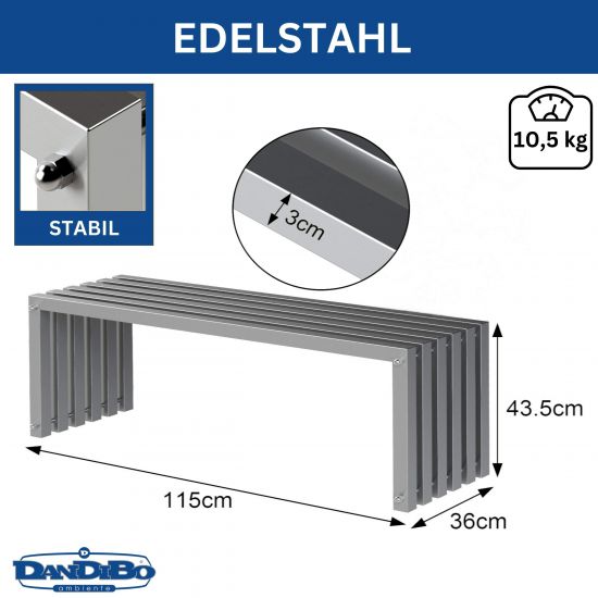 Preview: DanDiBo Gartenbank Wetterfest Metall Edelstahl Massiv 115 cm Sitzbank Outdoor Garten 96607 Parkbank Lamellenbank