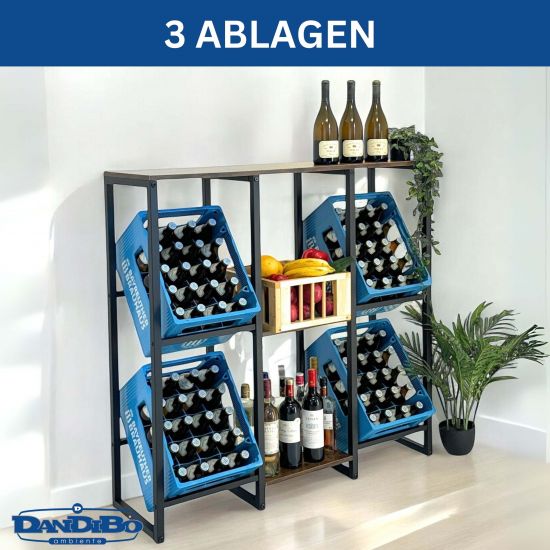 DanDiBo Getränkekistenregal 4 Kisten mit Ablage Holz Metall 96564 Getränkeregal Kistenregal Getränkekistenhalter