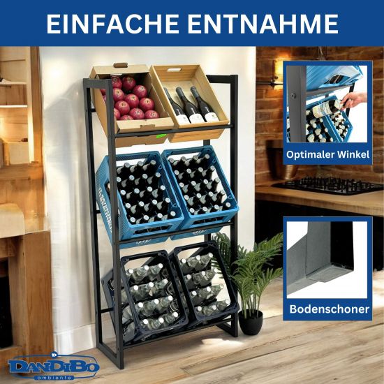 Preview: DanDiBo Getränkekistenregal 6 Kisten Schwarz Metall Stehend 96563 Getränkekistenhalter 71 cm Obstkistenständer Flaschenkistenregal