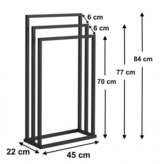 Preview: DanDiBo Handtuchhalter Stehend Schwarz Matt Metall KW449 3-armig Badetuchhalter mit 3 Handtuchstangen Badezimmer Badezimmermöbel Modern