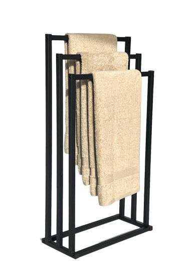 DanDiBo Handtuchhalter Stehend Schwarz Matt Metall KW449 3-armig Badetuchhalter mit 3 Handtuchstangen Badezimmer Badezimmermöbel Modern