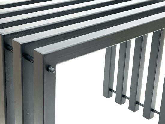 Preview: DanDiBo Hocker Metall Schwarz Sitzbank Massiv Wetterfest 60 cm Sitzhocker 96447 Ela Modern Bank Lamellenhocker