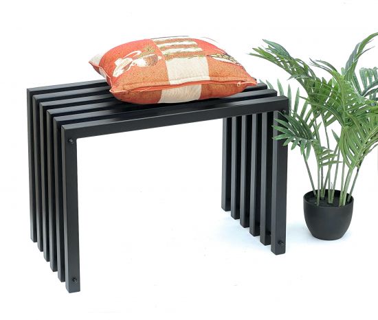 DanDiBo Hocker Metall Schwarz Sitzbank Massiv Wetterfest 60 cm Sitzhocker 96447 Ela Modern Bank Lamellenhocker