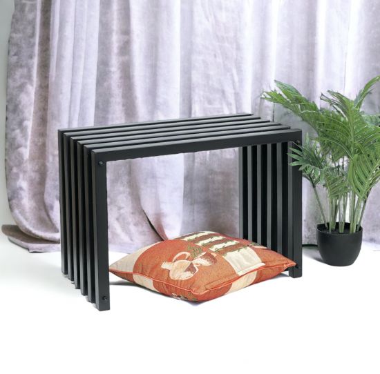 DanDiBo Hocker Metall Schwarz Sitzbank Massiv Wetterfest 60 cm Sitzhocker 96447 Ela Modern Bank Lamellenhocker