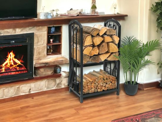 DanDiBo firewood rack indoor metal black 72 cm firewood stand with fireplace set 96431 firewood trolley firewood holder