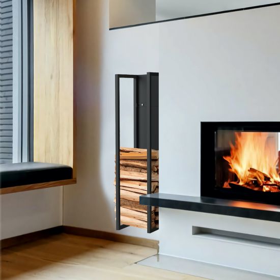 DanDiBo Kaminholzregal Innen Metall Schwarz Kaminholzständer 100 cm mit Rückwand an der Wand Hängend 96357 Holzkorb Kaminholzhalter Holzregal