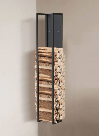 DanDiBo Kaminholzregal Innen Metall Schwarz Kaminholzständer 140 cm mit Rückwand an der Wand Hängend 96539 Holzkorb Kaminholzhalter Holzregal