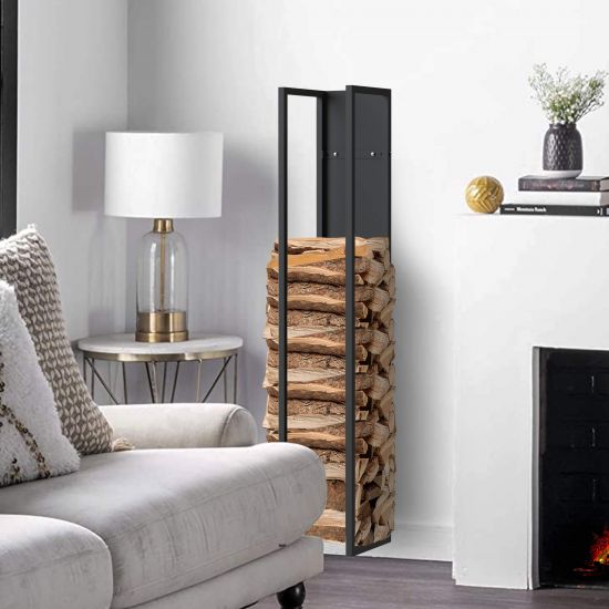 DanDiBo Kaminholzregal Innen Metall Schwarz Kaminholzständer 140 cm mit Rückwand an der Wand Hängend 96539 Holzkorb Kaminholzhalter Holzregal